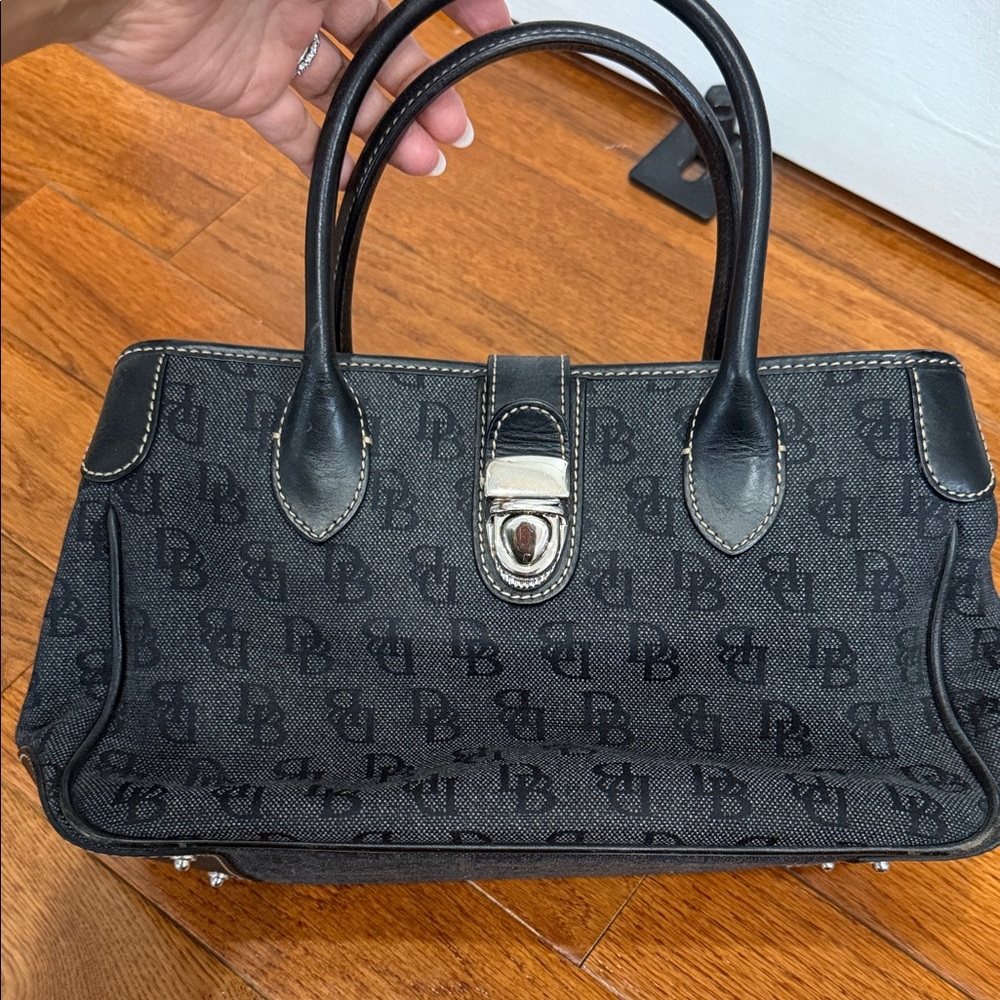 Dooney & Bourke Black Signature DB Satchel with Silver Hardware